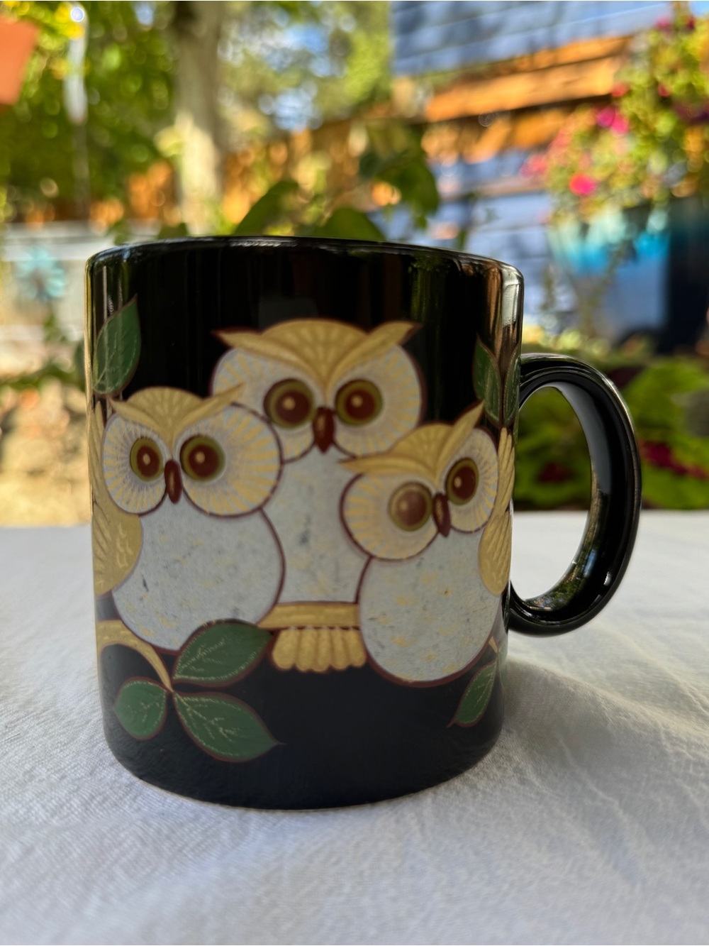 Vintage Otagiri Japan Owl Mug Black Ceramic